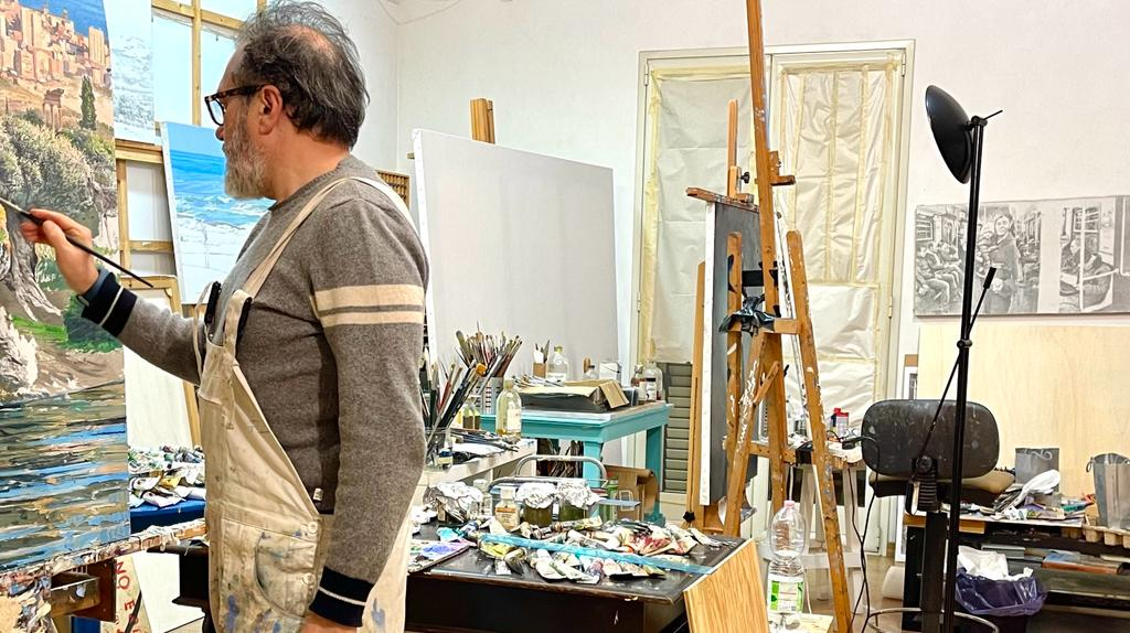 Giovanni Iudice al lavoro su Il Battesimo di Gesù 1