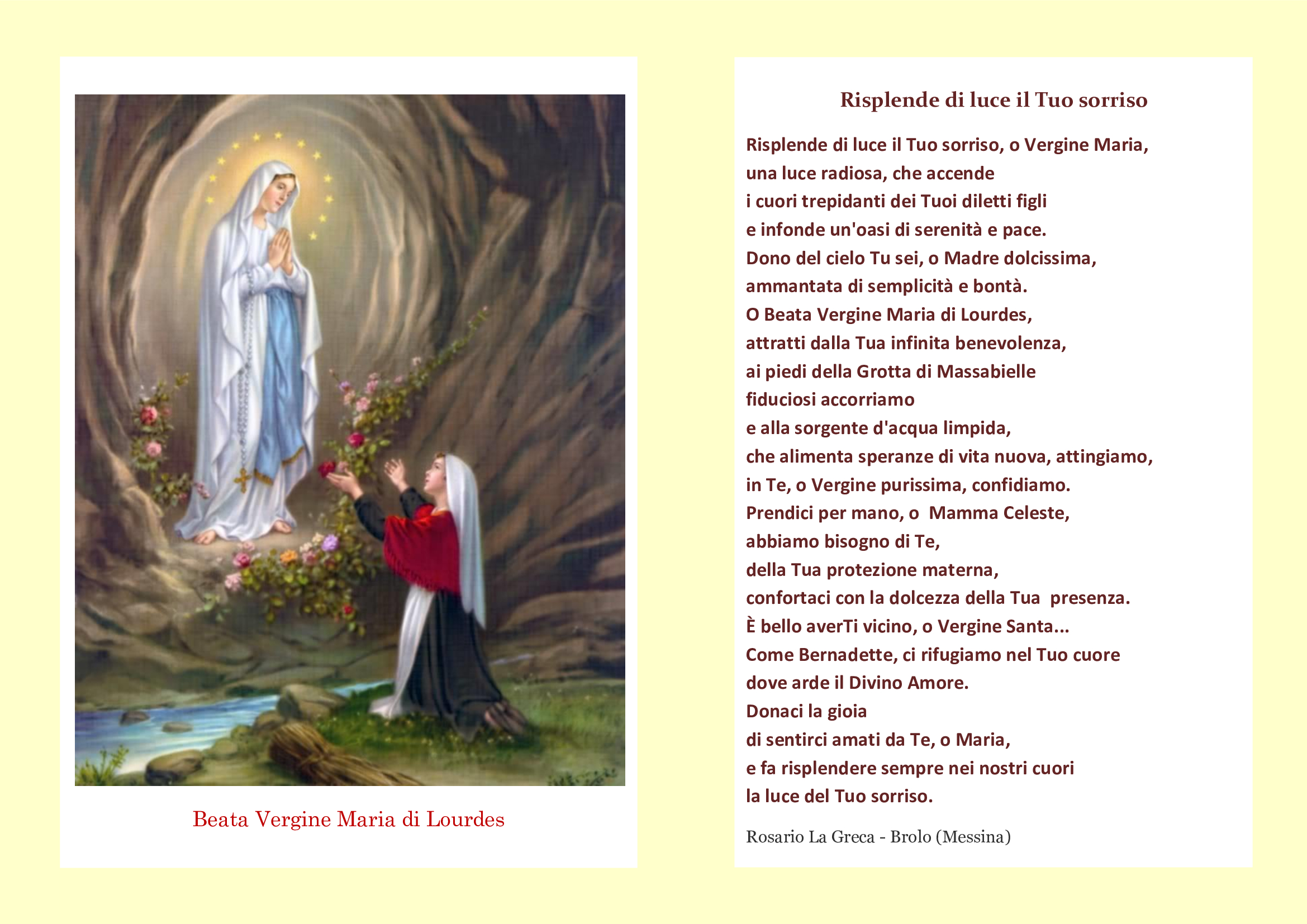 Un omaggio poetico alla Madonna di Lourdes di Rosario La Greca